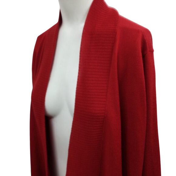Eileen Fisher 100% Merino Wool Open Front Waterfall Cardigan Sweater Size L Red - Picture 2 of 11